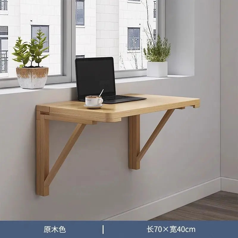 Solid wood wall folding table wall hanging computer table desk small apartment wall hanging dining table bedroom against the
