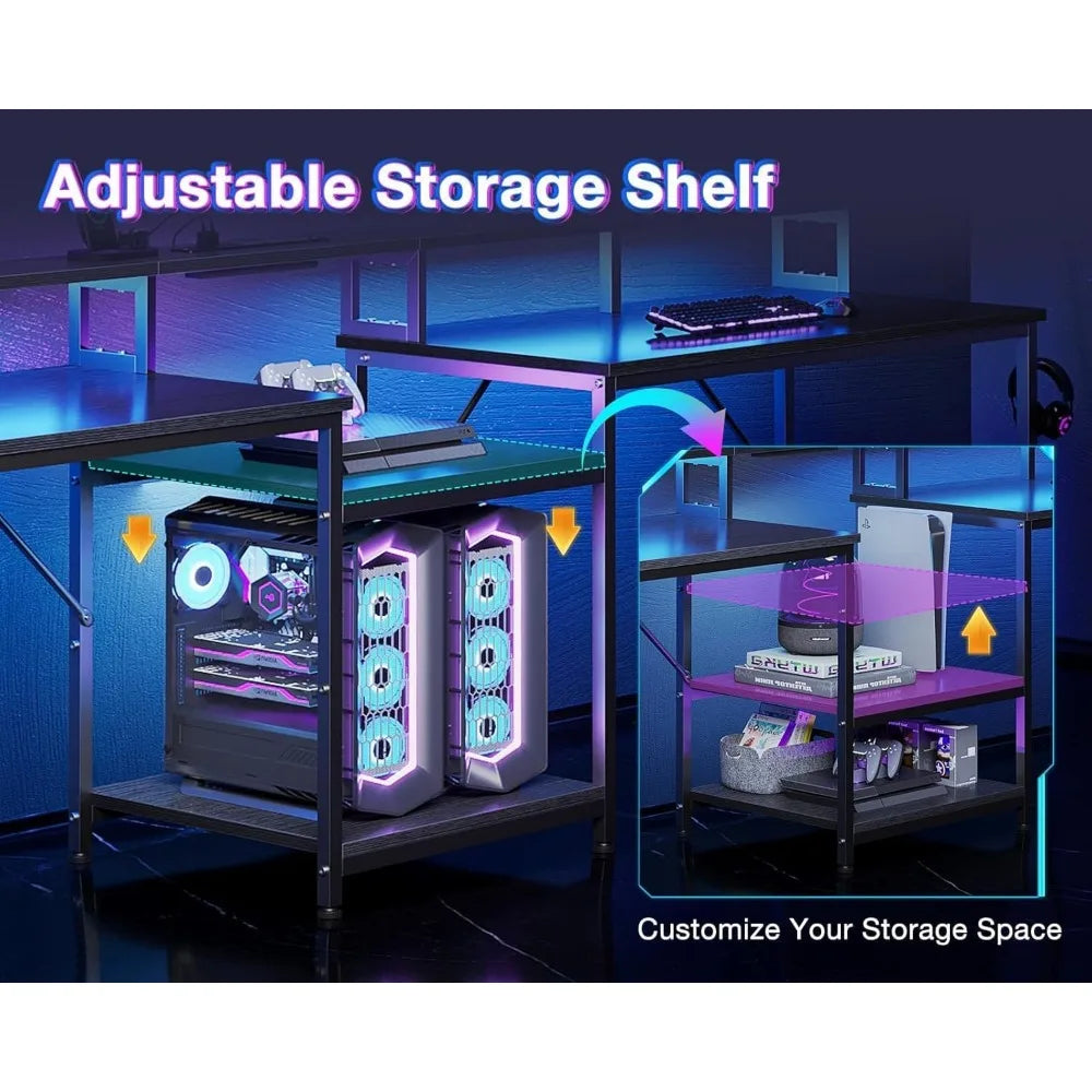 SpaceSmart Modern L-Shaped Computer Desk – Metal Frame Rectangular Corner Workstation for Home Office & Gaming