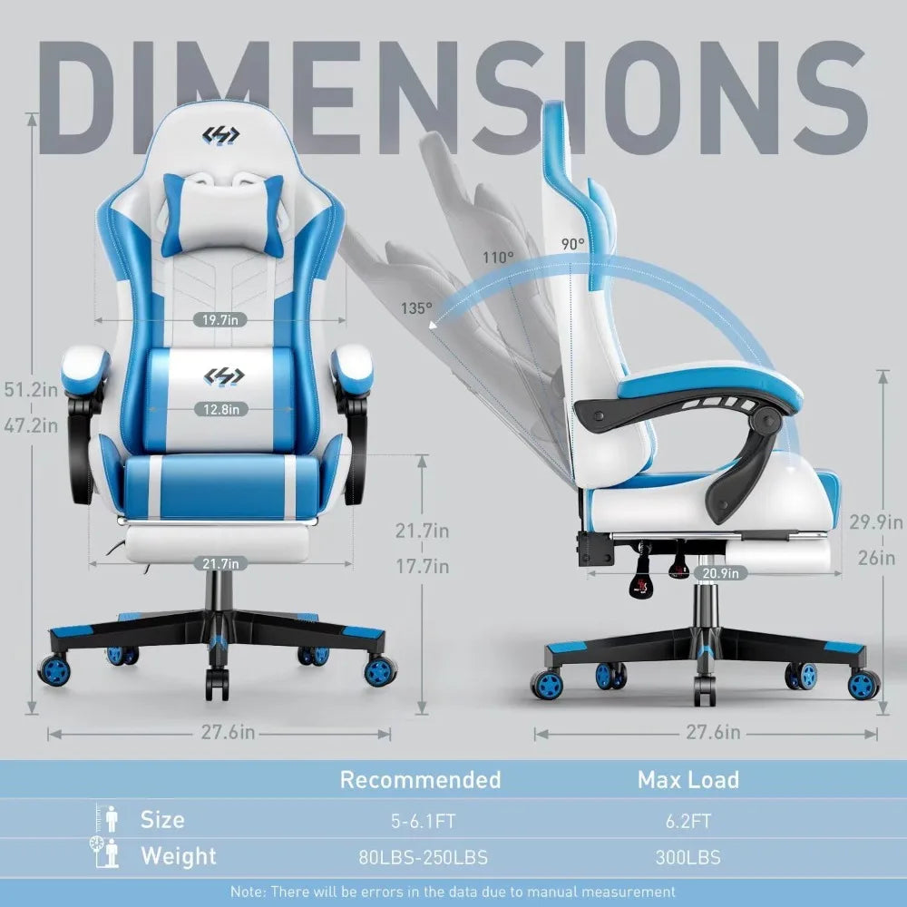 Ergonomic PU Leather Gaming Chair with 360° Swivel & Lumbar Massage