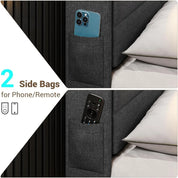 Queen Floating Bed Frame with RGB LED Lights Headboard, USB-C/A Power Combo, Linen Upholstered Platform Bed with Storage Headboa