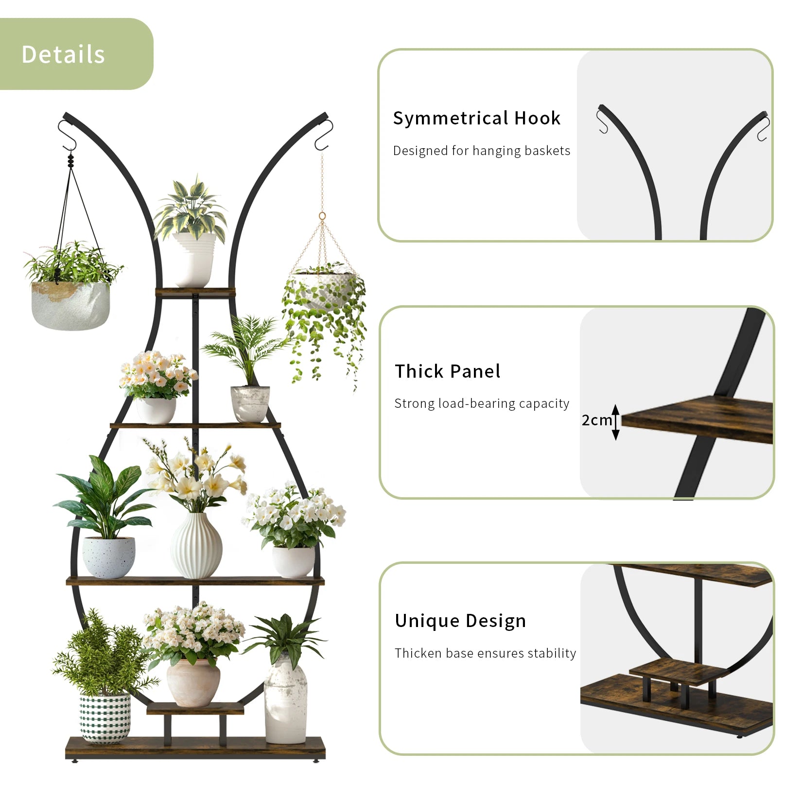 Large Vase Shaped 5 Tier Plant Stand for Home Patio Decor