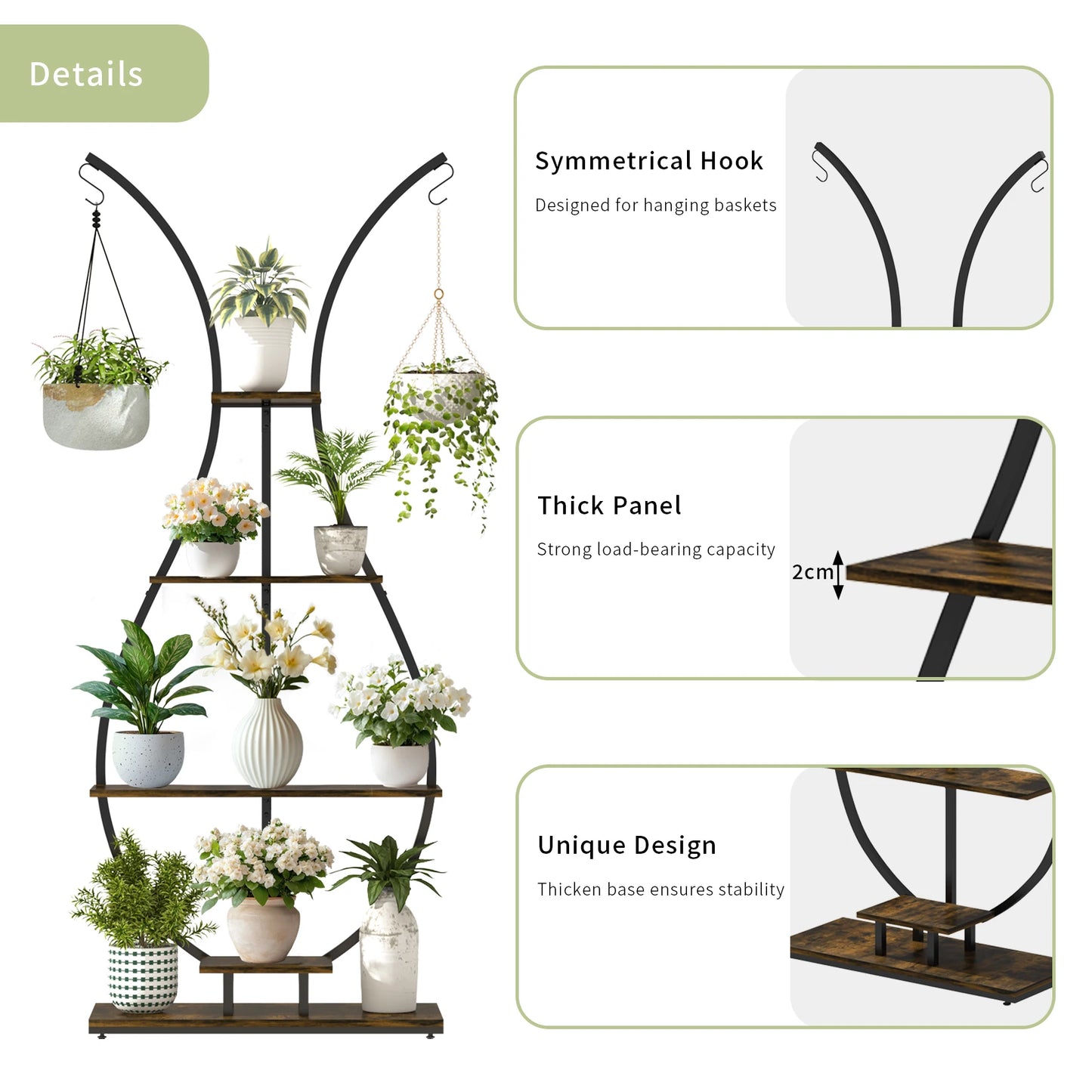 Large Vase Shaped 5 Tier Plant Stand for Home Patio Decor