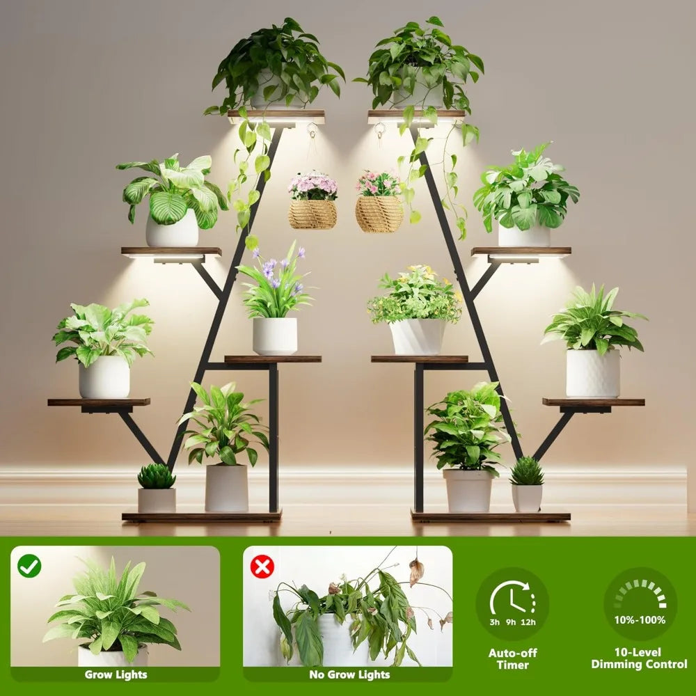 SmartSpace™ 5-Tier Corner Plant Stand with Grow Lights (2-Pack) – Indoor Vertical Plant Shelf