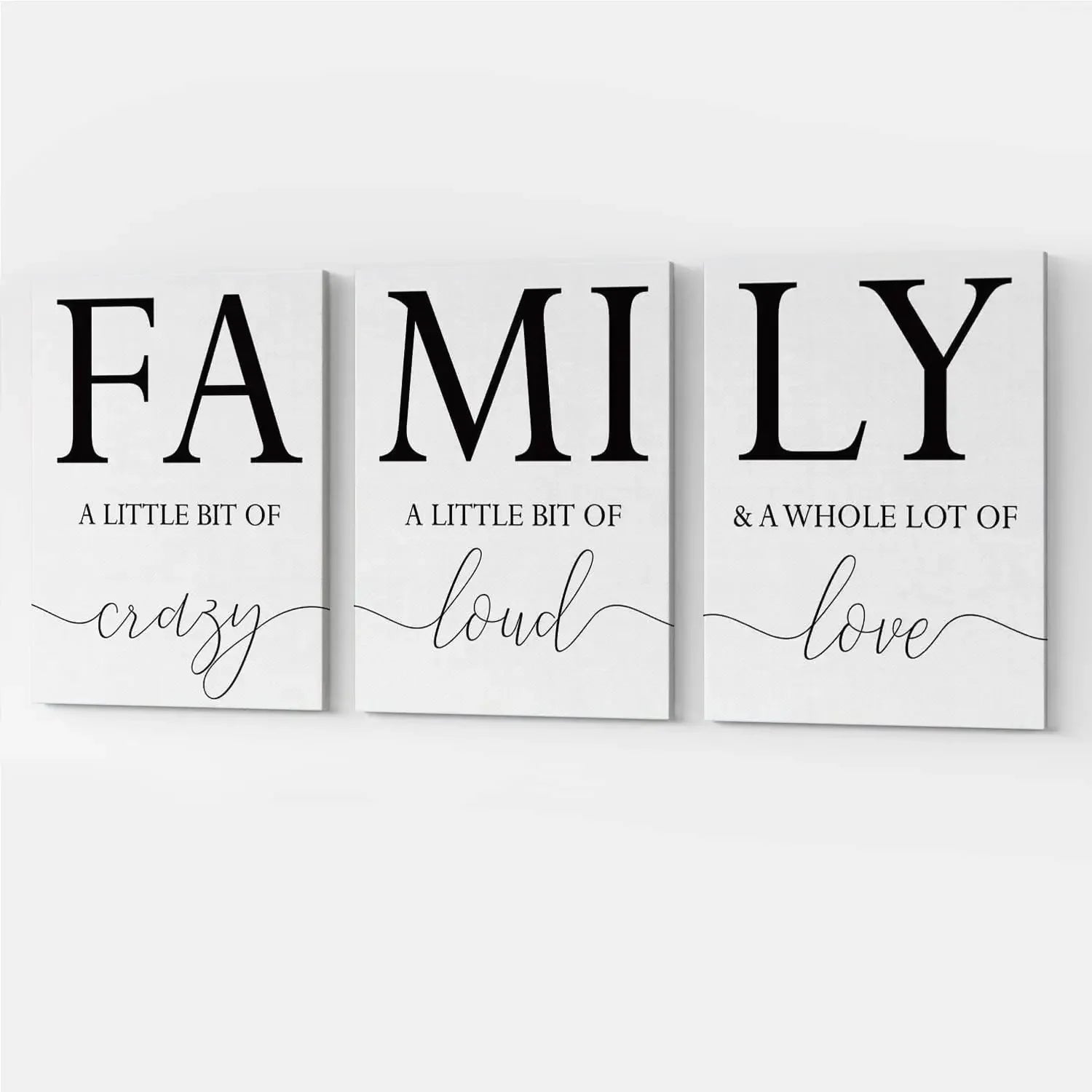Family Wall Decor,Dining Room Kitchen Decor Set of 3 Inspirational Canvas Prints Black and White Framed Canvas Art Painting Wood