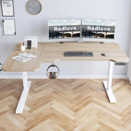 59-Inch Large Electric Height Adjustable Computer L-Shaped Desk with Memory Controller Corner Standing Desk Modern Workstation w