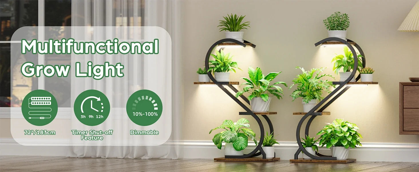 Indoor 4 Tiered Metal Plant Stand with Grow Light