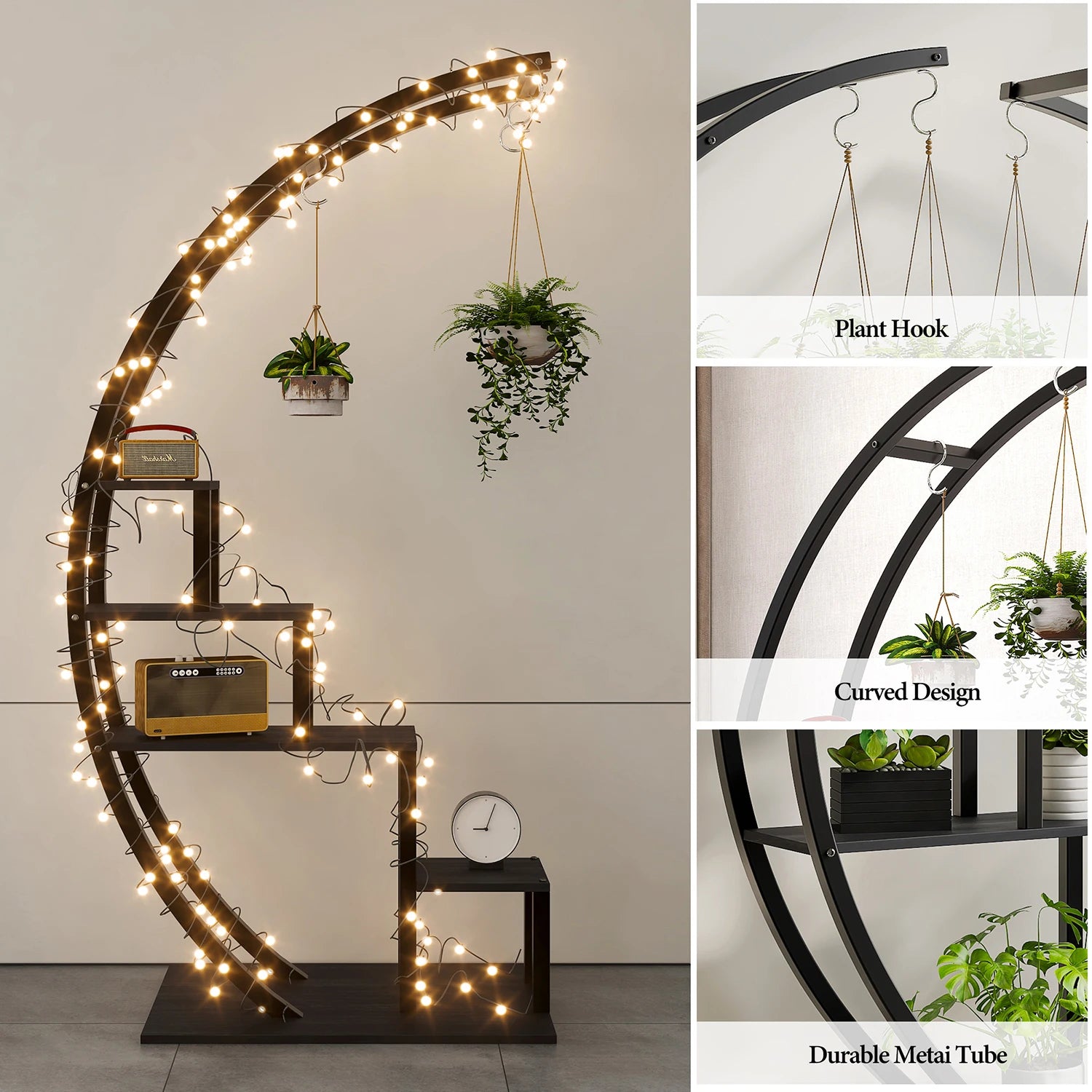 5 Tier Flower Plant Stand Indoor, 2 Pack Half Moon Plant Shelf Metal hanging Plant Rack for Home Patio Lawn Garden Balcony