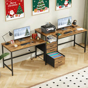 FurnishSpot 93” Two-Person Computer Desk with Power Outlets | Double Workstation with File Drawer & Printer Shelf