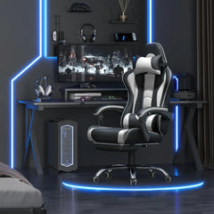 Gaming Chair w/ Massage Lumbar Support & Footrest