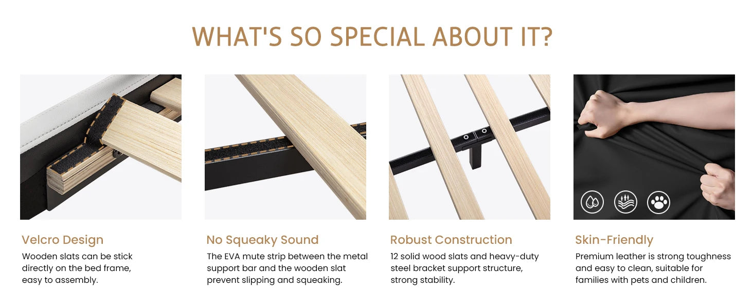 Bed Frame Full Size, Modern Low Profile Platform Stylish Faux Leather Upholstered Sleigh Bed with Adjustable Headboard,Bed Frame