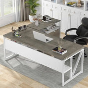 L Shaped Executive Computer Desk and lateral File Cabinet