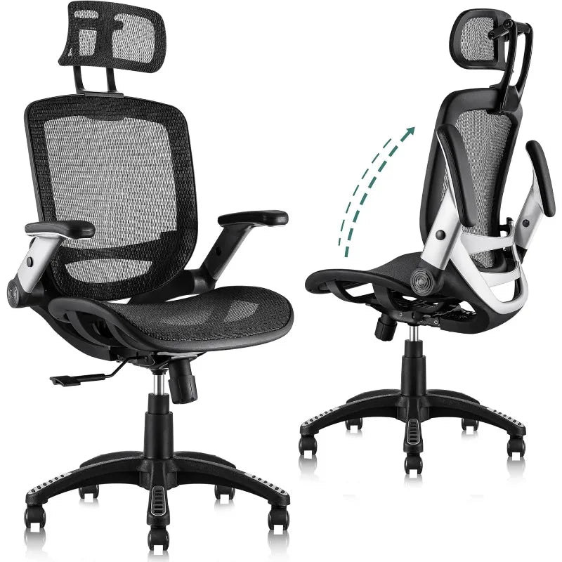 Ergonomic Office Chair with Headrest, Flip-Up Arms, 90-120° Tilt Lock and Wide Cushion