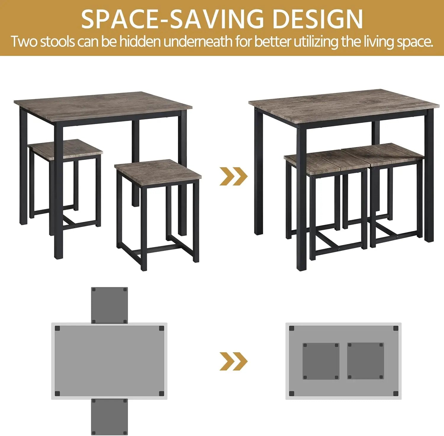 Dining Table Set - Kitchen Table & Chair Sets for 2 - Compact Table W/ 2 Stools & Space Saving Design for Dining Room