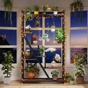 70.9" Tall Indoor Plant Stand, 7-Tier Large Plant Shelf with 5 S-Hooks, Industrial Wood Flower Stand Display Rack For