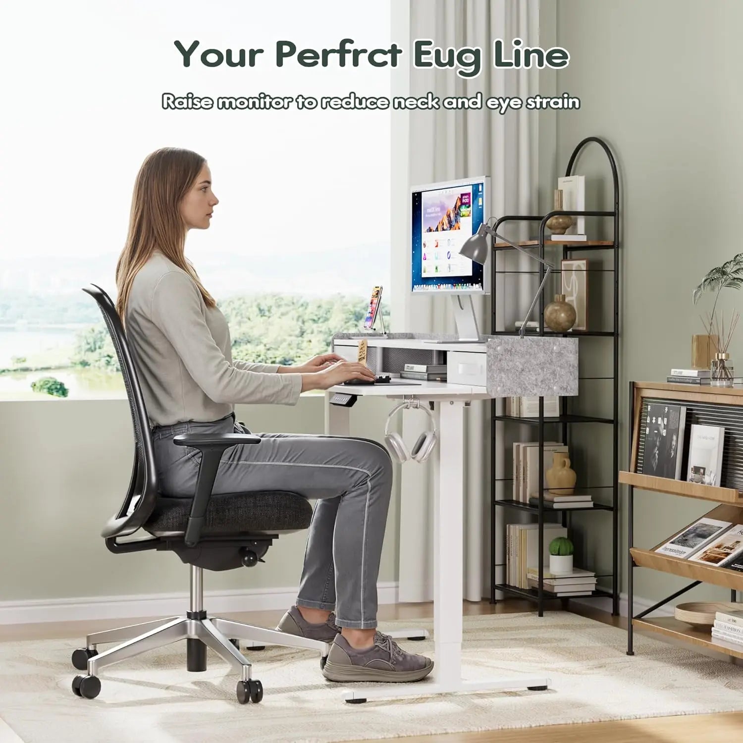 SmartHealth™ Electric Standing Desk with 2 Drawers – Adjustable Height Computer Desk with Storage