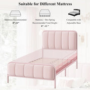 Twin Size Upholstered Pink Bed Frame with Button Tufted Headboard