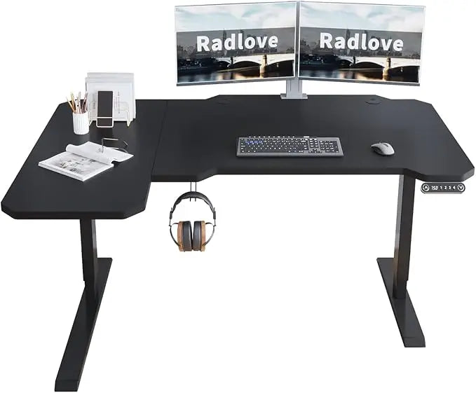 59-Inch Large Electric Height Adjustable Computer L-Shaped Desk with Memory Controller Corner Standing Desk Modern Workstation w