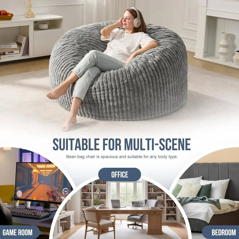 5ft Bean Bag Chairs, for Adults Large Beanbag Chair w/Stripe Plush Cover Big, bean bag Chair for Living Room Bedroom Dorm Office