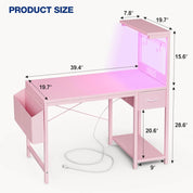 FurnishSpot™ 40” Gaming Desk with LED Lights & Power Outlet – Carbon Fiber Computer Desk with Storage Drawer for Small Spaces