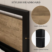 Heavy Duty Platform Metal Base Bed Frame with Modern Headboard