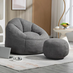 Bean Bag Chair for Adult, Microfiber Upholstered Bean Bag Sofa with Petal Back, Shell-Shaped Beanbag Chair with Footstool