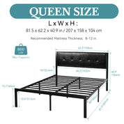 HOOMIC Metal Bed Frame, Upholstered Headboard with Square Stitched, Classic Button Tufted, Faux Leather, No Box Spring Needed