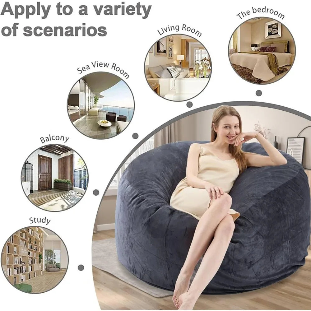 5FT Large Bean Bag，Bean Bag Chair with Filler Included，Memory Foam Bean Bag，Puff Chair，Living Room Furniture, Suitable