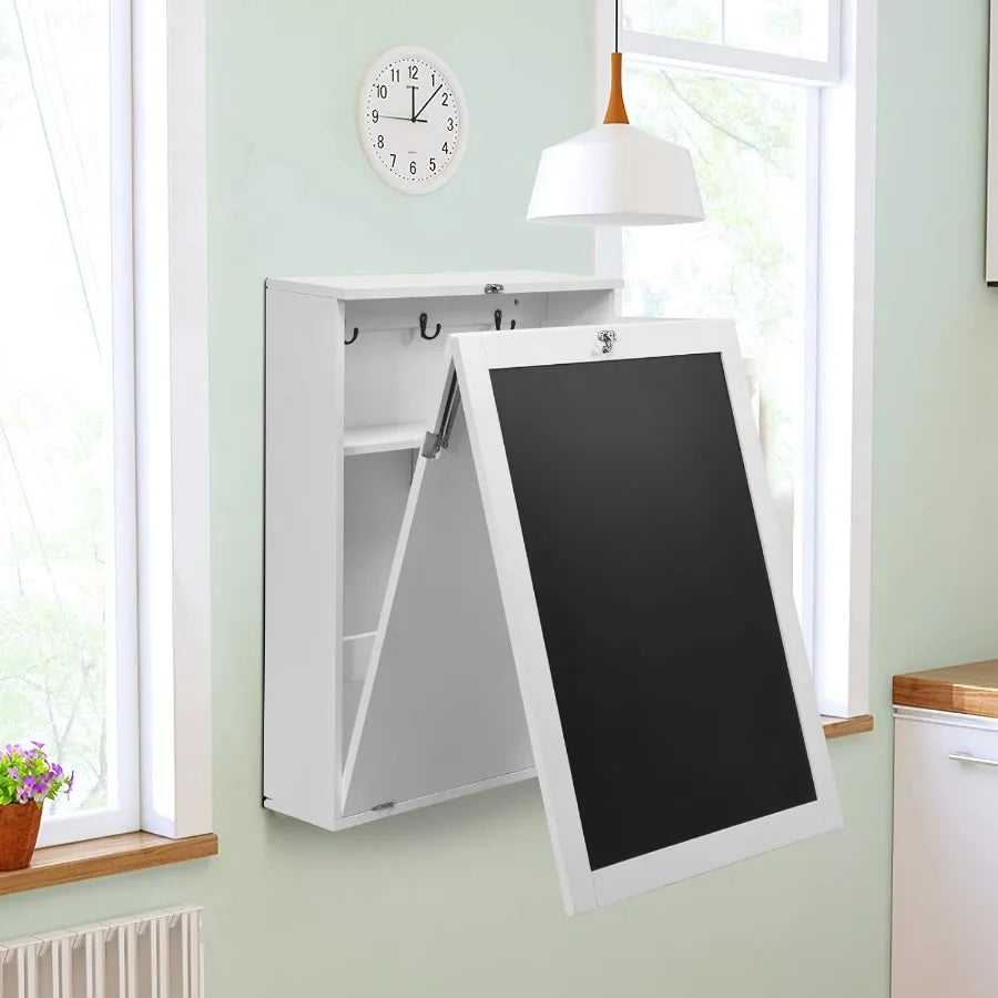 FurnishSpot Hideaway Fold Wall Desk – Wall-Mounted Folding Desk with Storage Shelves & Hooks