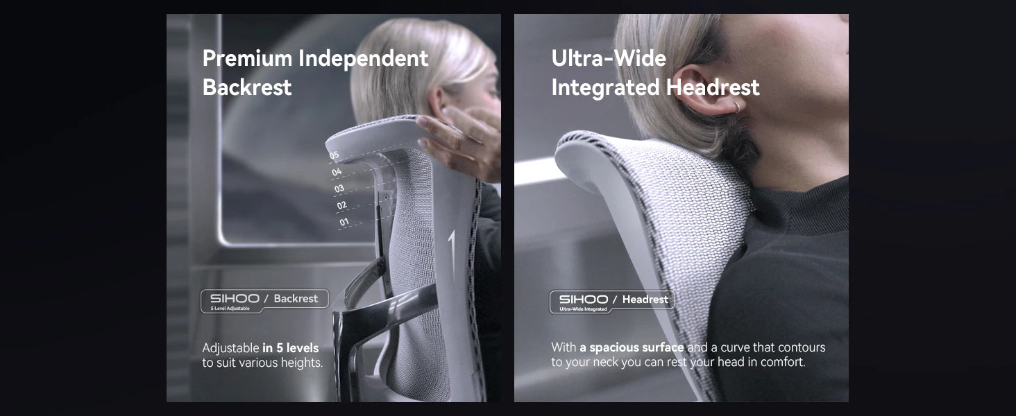 Office Chair with Dual Lumbar Support 5-Level Adjustable Backrest