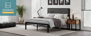 HOOMIC Metal Bed Frame, Upholstered Headboard with Square Stitched, Classic Button Tufted, Faux Leather, No Box Spring Needed
