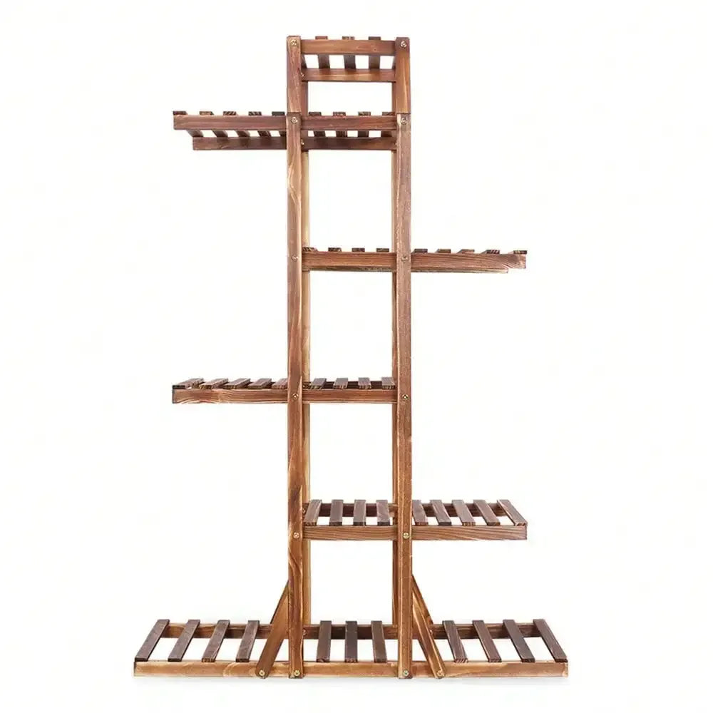52" Tall Multi Potted Carbonized Wood Plant Stand Home Flower Display Rack Shelf