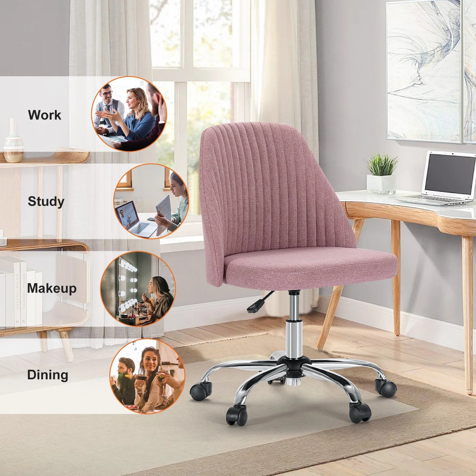 Armless Small Swivel Desk Office Chair with Backrest