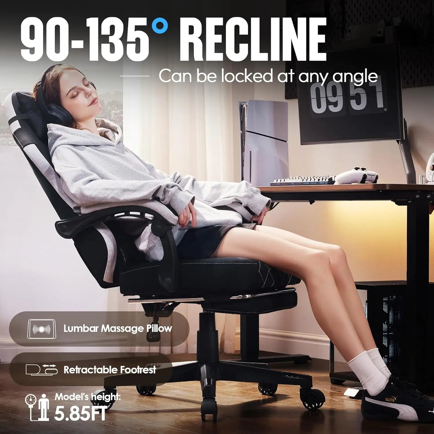 Dowinx Gaming Chair Fabric with Pocket Spring Cushion, High Back Ergonomic Computer Chair with Footrest for Adults