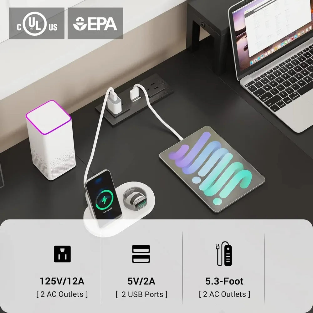 94.5" Office Computer Desk, 2 Person Gaming Desk with Storage, LED Lights, Keyboard Tray, Power Strip