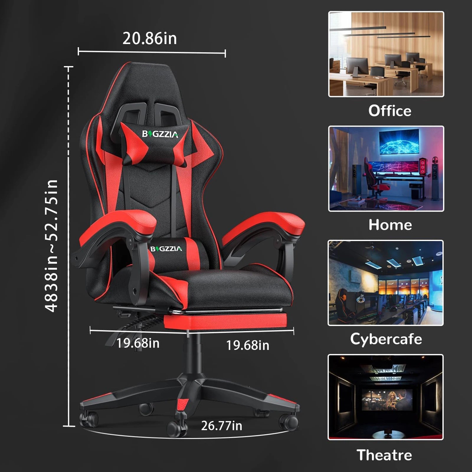 Ergonomic Gaming Chair with Footrest, Headrest, and Lumbar Cushion