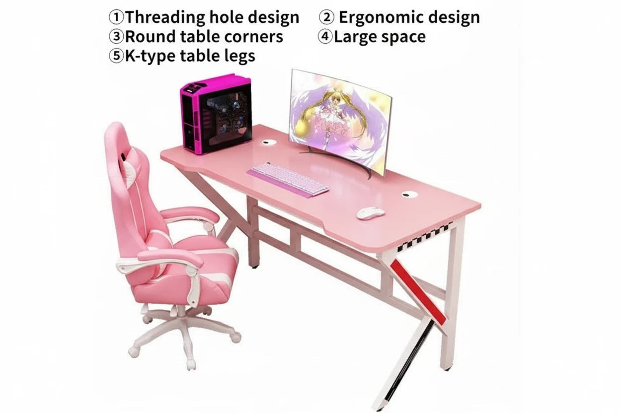 FurnishSpot™ SpaceSmart™ Pink Gaming Desk – Girls Study Desk Laptop Computer Table