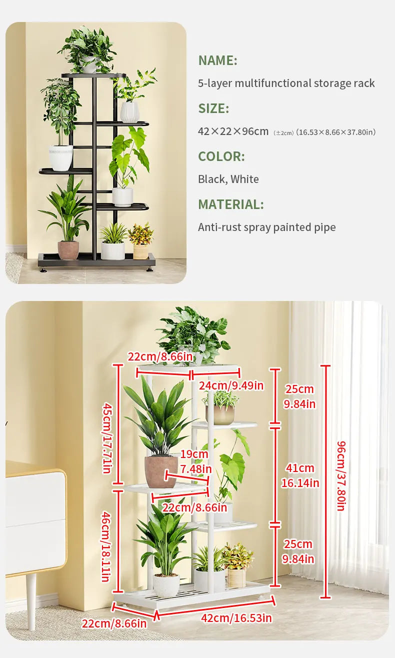 Plant Shelves Iron Potted Flower Plant Stand Rack Multiple Flower Pot Holder Shelf Indoor Outdoor Planter Display Organizer