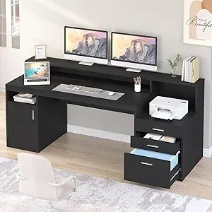 Computer Desk with 3 Drawer & Storage Shelves