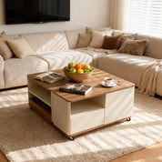 FurnishSpot Convertible Coffee Table Set with Storage & Casters | Modular Walnut Center Tables