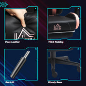 Cute Racing Gamer Chair, Faux Leather Gaming Chair with Footrest, Headrest and Lumbar Support, Black