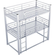 Twin Size Metal Bunk Bed with Built-in Ladder, Safety Guardrails for Small Spaces