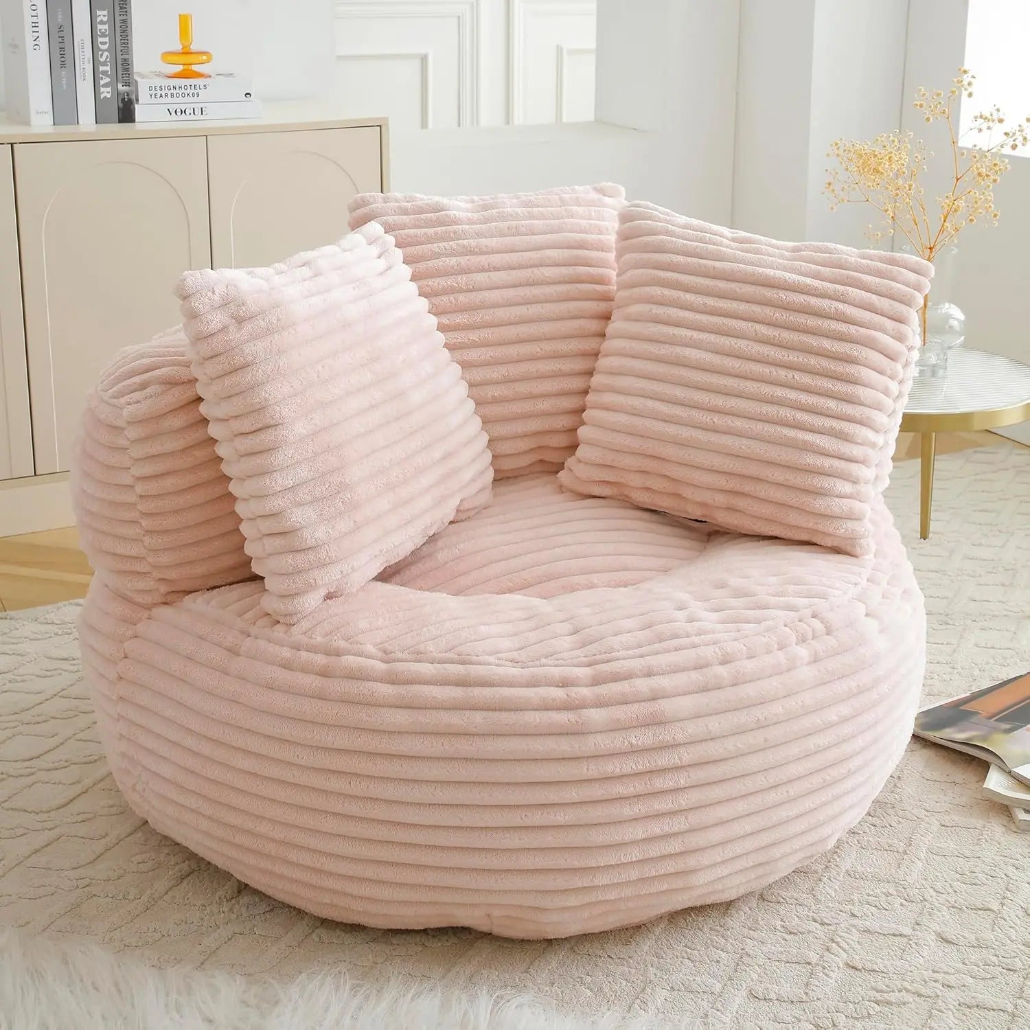 Bean Bag Chair, Giant Bean Bag Chairs for Adults, Kids, Oversized Corduroy Bean Bag Couch with Pillows, Comfy Stuffed Beanbag