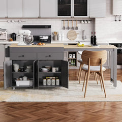 74.5" Kitchen Island with Extendable Dining Table,Rolling Kitchen Island on Wheels, Storage Cart with 4 Door Cabinet, Spice Rac