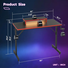 42" Gaming Desk with LED Lights & Monitor Stand