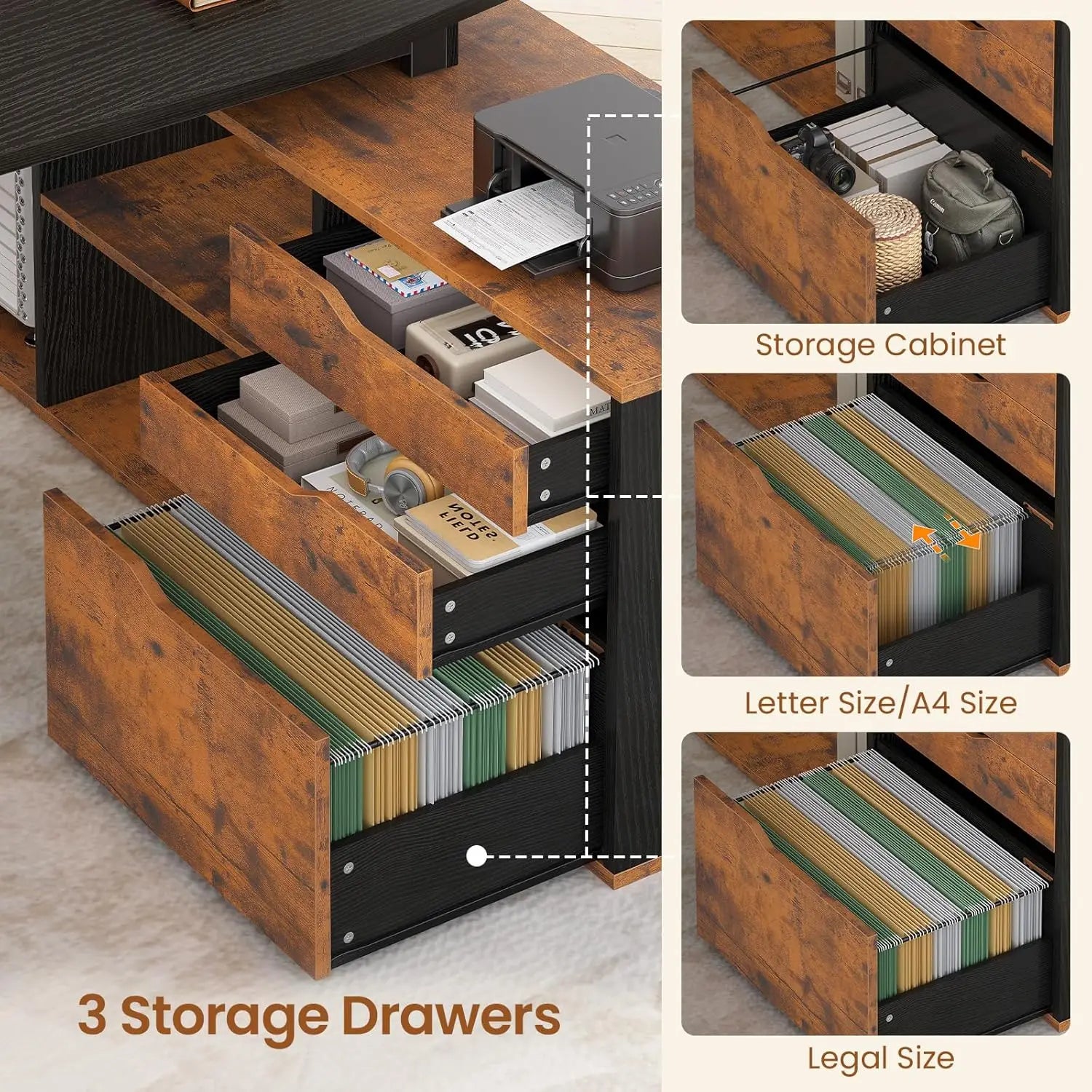 FurnishSpot® Executive L-Shaped Desk with File Drawer, Storage Cabinet & Built-In Charging Station