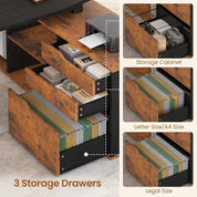 FurnishSpot® Executive L-Shaped Desk with File Drawer, Storage Cabinet & Built-In Charging Station