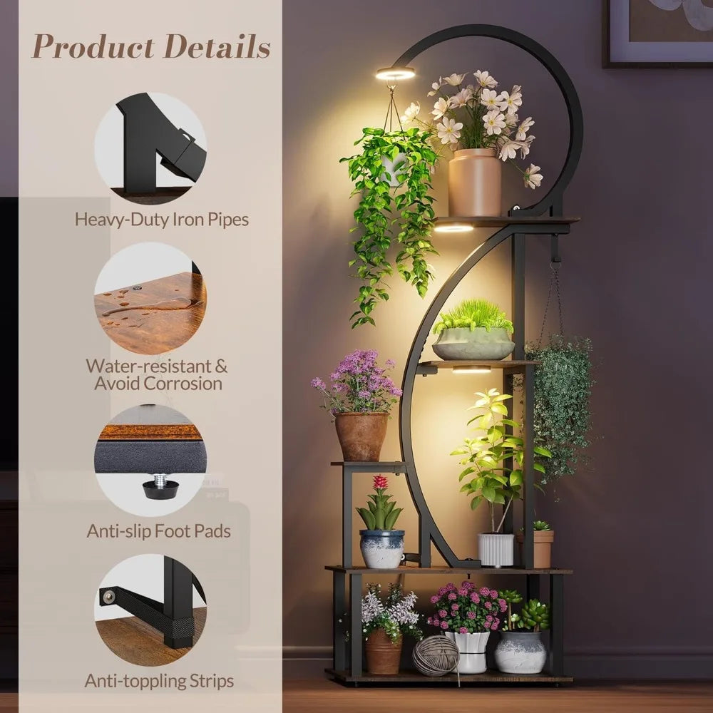 Half-Heart Shaped Indoor Plant Stand with Grow Lights
