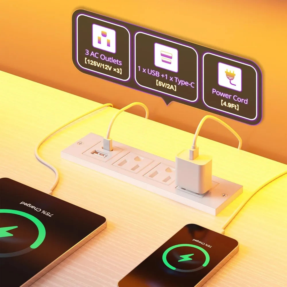 L Shaped Gaming Desk with LED & Power Outlet, 40Inch Computer Desk with Drawers Reversible Corner Desks with Monitor Stand for