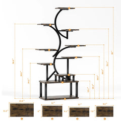 10-Tier Plant Stand with Grow Lights,S-Shaped Corner plant pack for Indoor Plants in Living Room,Garden,Patio,Deep Rustic Brown