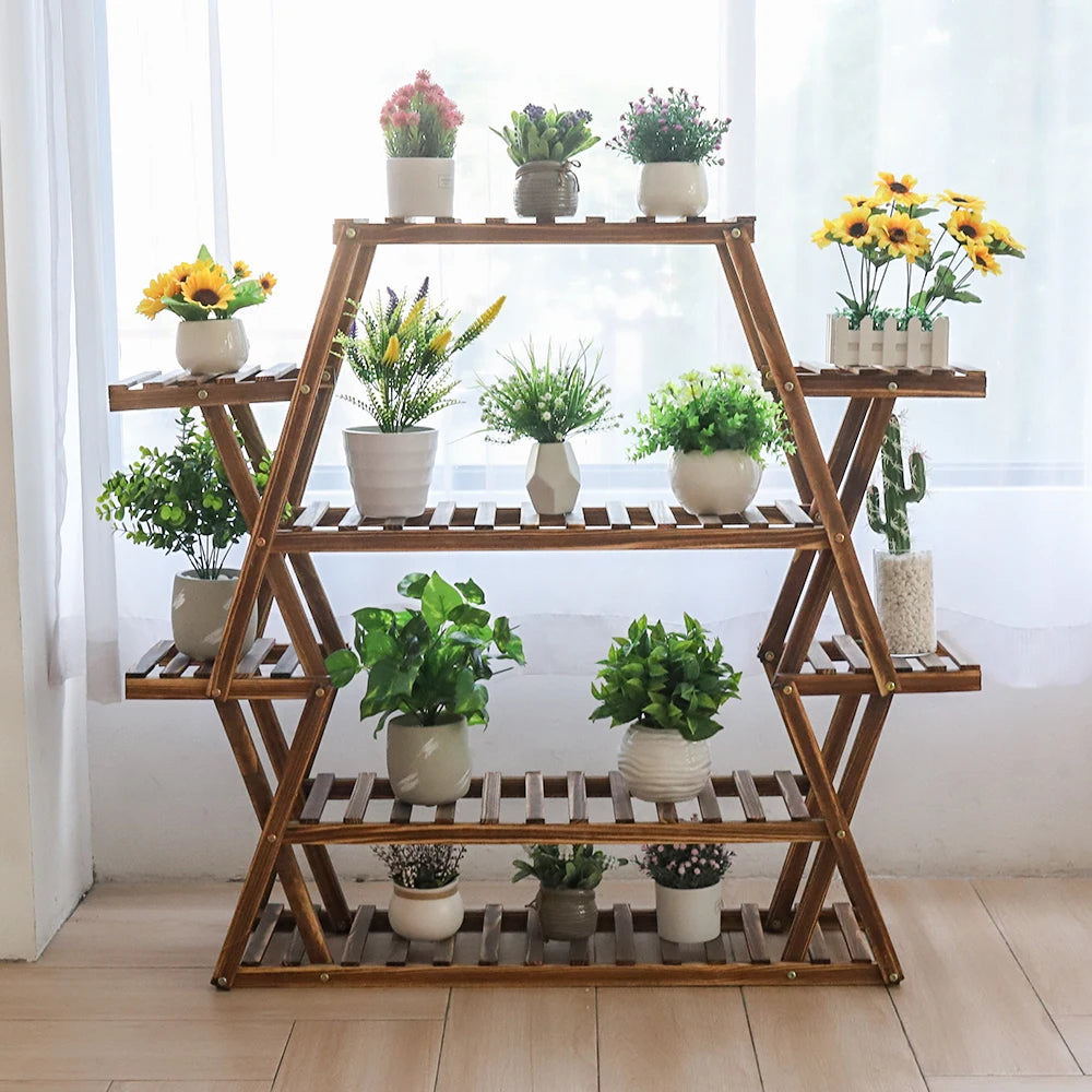 Extra Large Multi Tier Wood Flower Rack Plant Stand Bonsai Shelf Indoor Outdoor
